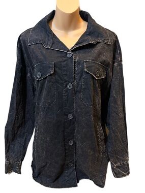 Zenana Black Button-Up Shirt Jacket - XL